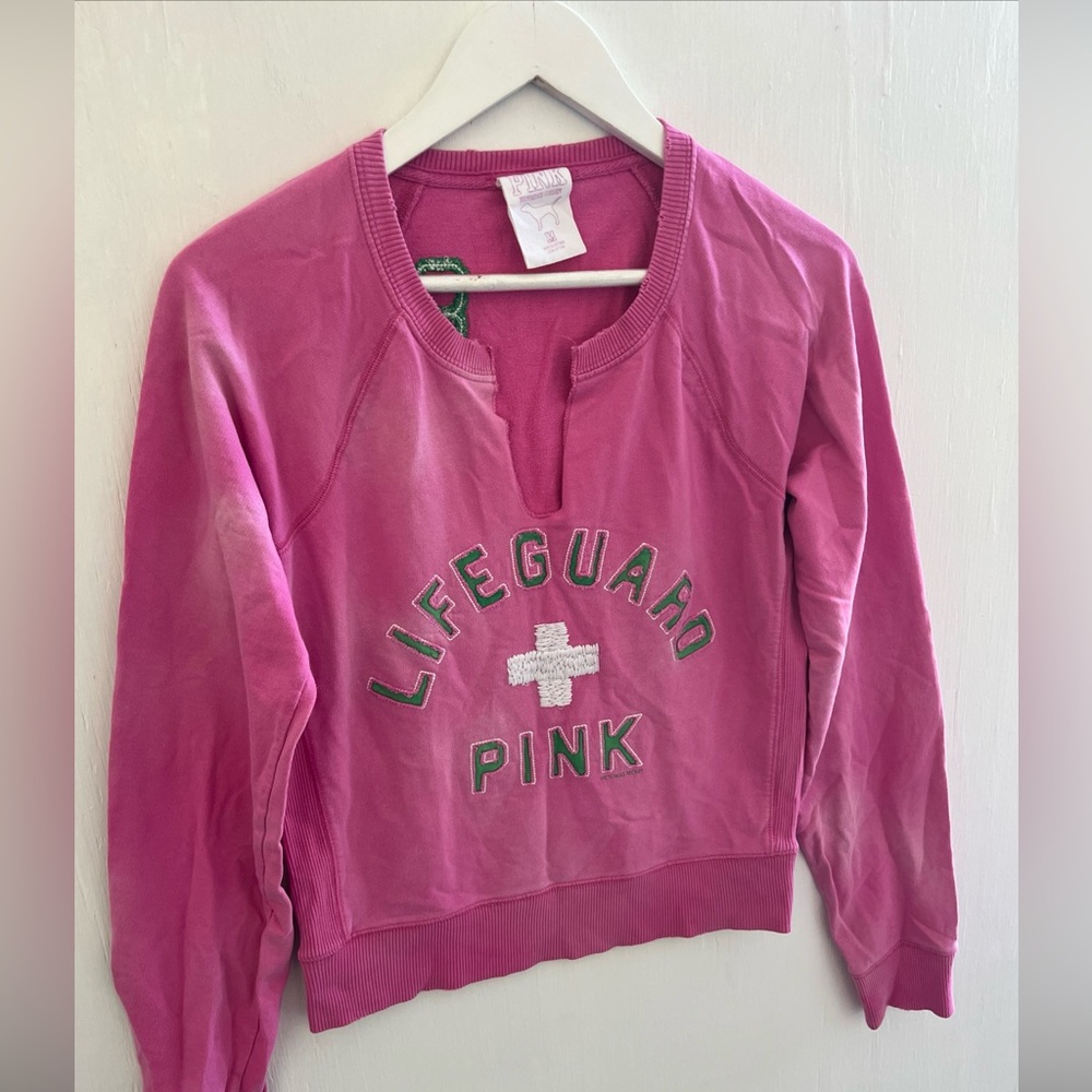 PINK for VICTORIAS SECRET Vtg Y2K Pink Lifeguard Pullover Sweatshirt Logo Size M - Picture 2 of 5
